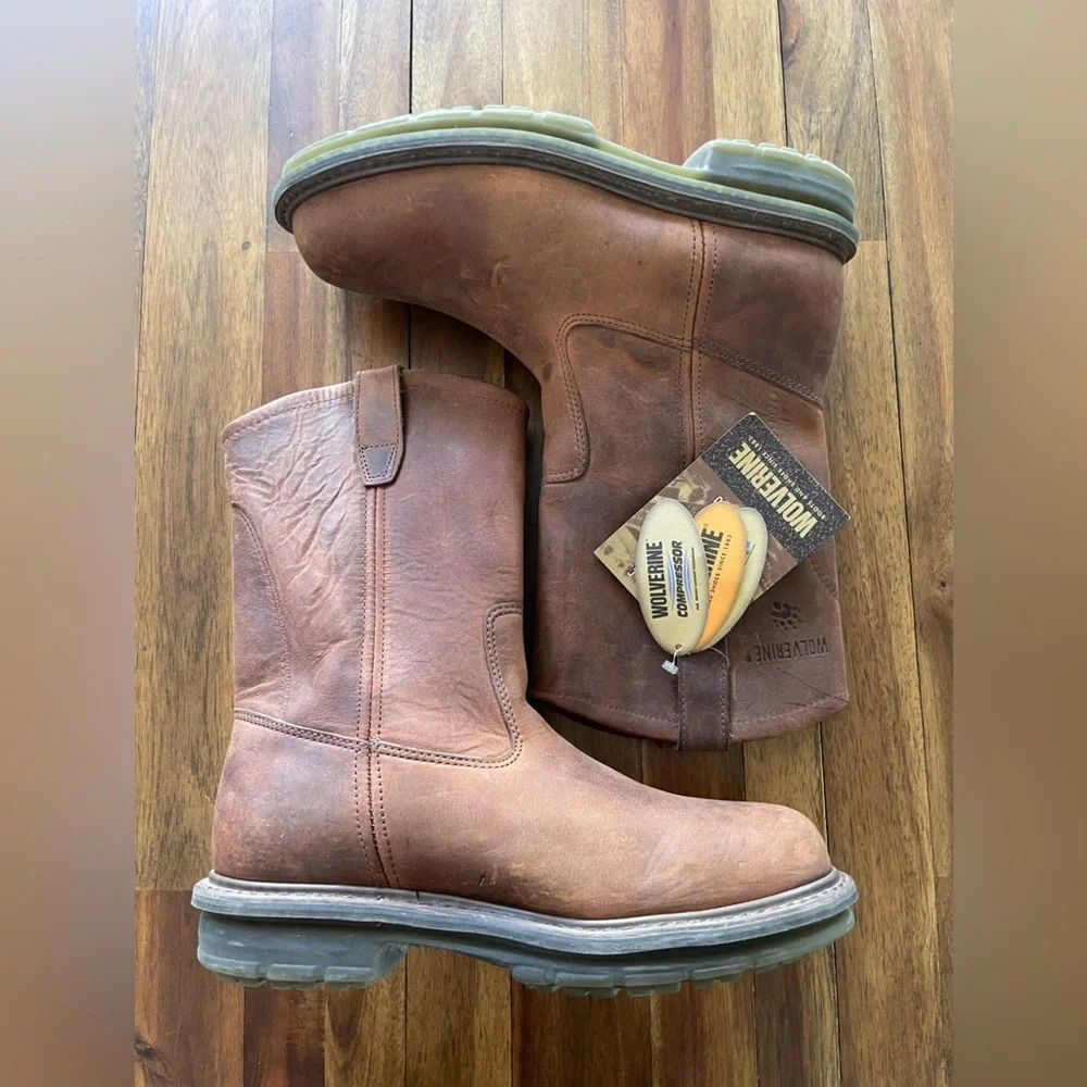 Wolverine Durashocks Brown Pull-On Leather Work Boots men’s EU 42